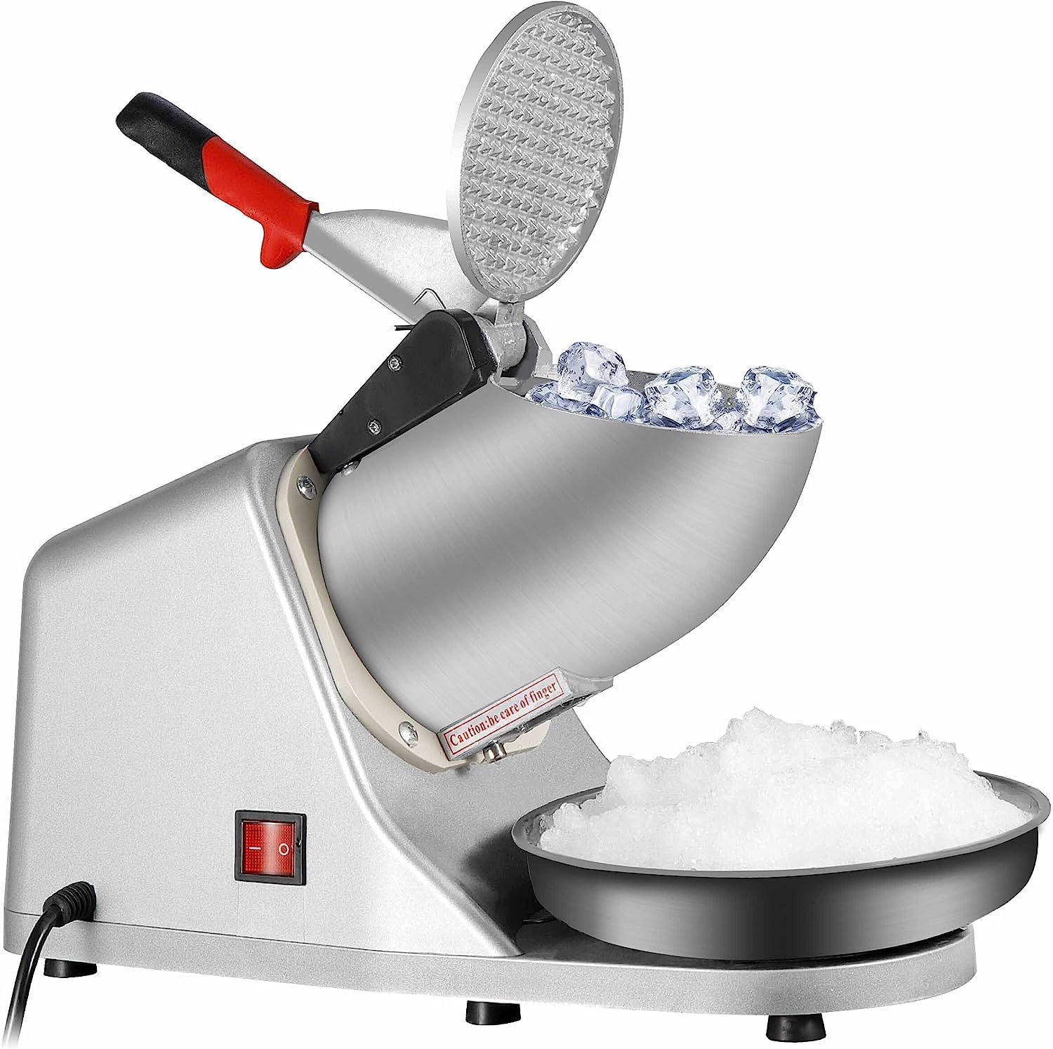 Electric Ice Crusher, Shaved Ice Snow Cone Machine, Silver | 300W 2000r/min Stainless Steel Blade
