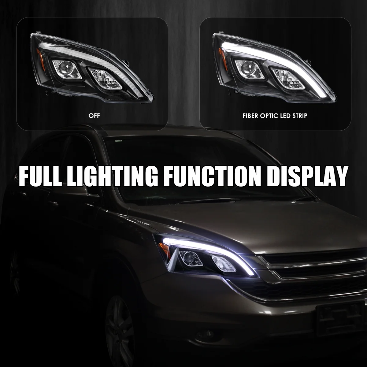 JDM Glossy Black Smoke LED Projector Headlights Compatible with 2007-2011 Honda CR-V, Left + Right Pair Headlamps Assembly(Glossy Black Housing Smoke Lens) - Image 10