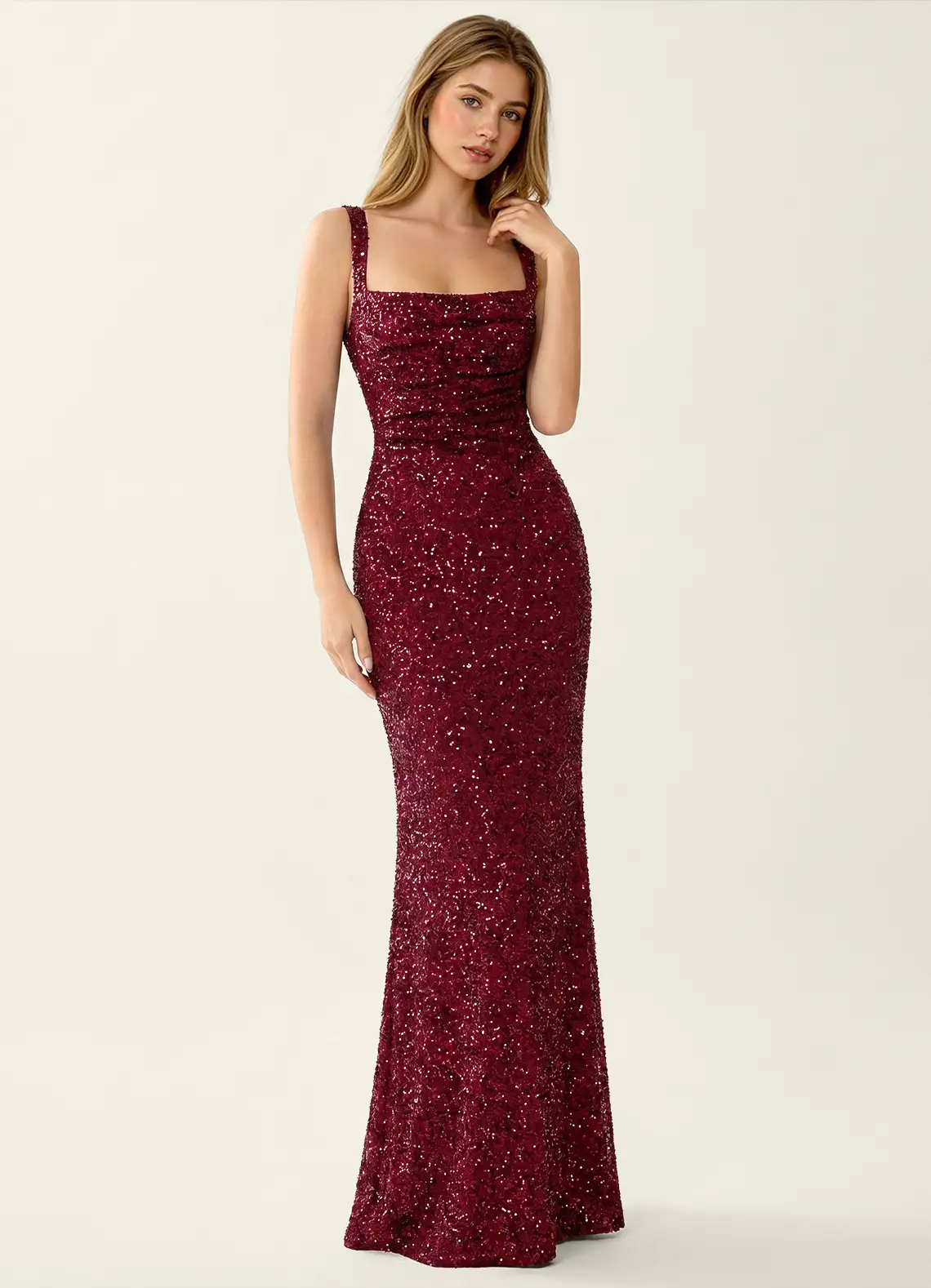 Amarante Burgundy Squins Lace Up Back Special Occasion Dress