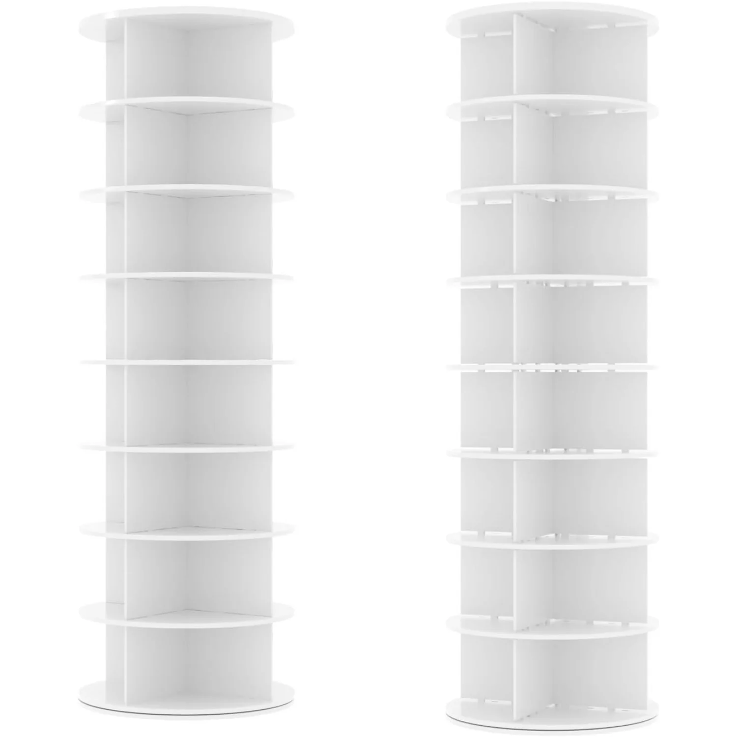 AECOJOY 8 Tier Rotating Shoe Rack Tower, Spinning Shoe Display Lazy Susan, Fits 32 Pairs of Shoes, White