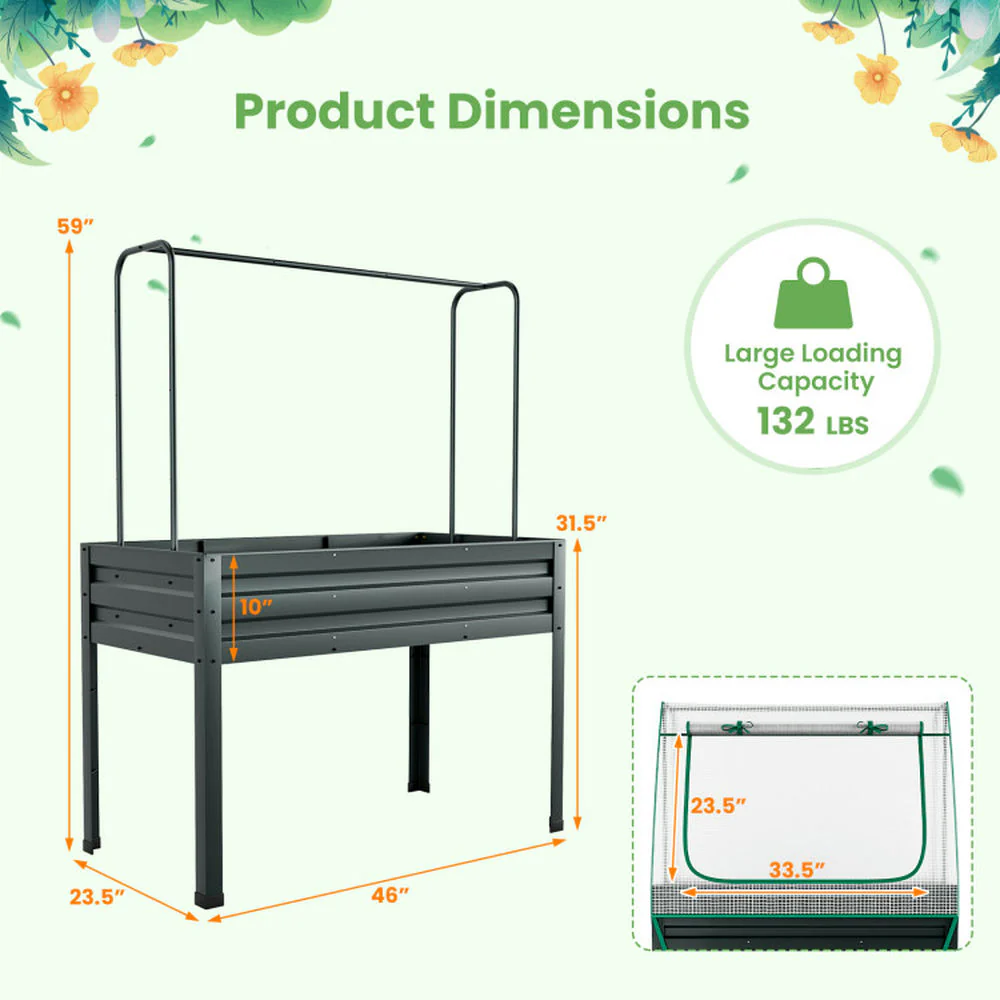 Barara King Raised Garden Bed Planter Box,3-in-1 Raised Garden Bed with Greenhouse Cover and Trellis-Grey