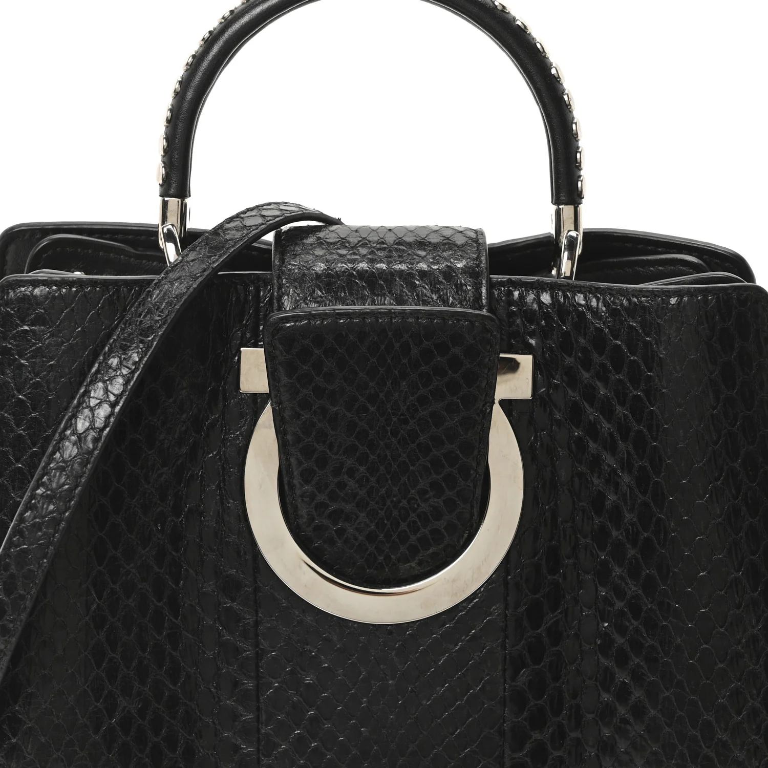 Snakeskin Studded Thalia Top Handle Black
