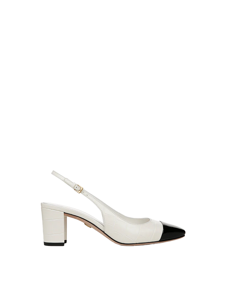 Cecile Croc-Embossed Cap-Toe Slingback Pump
