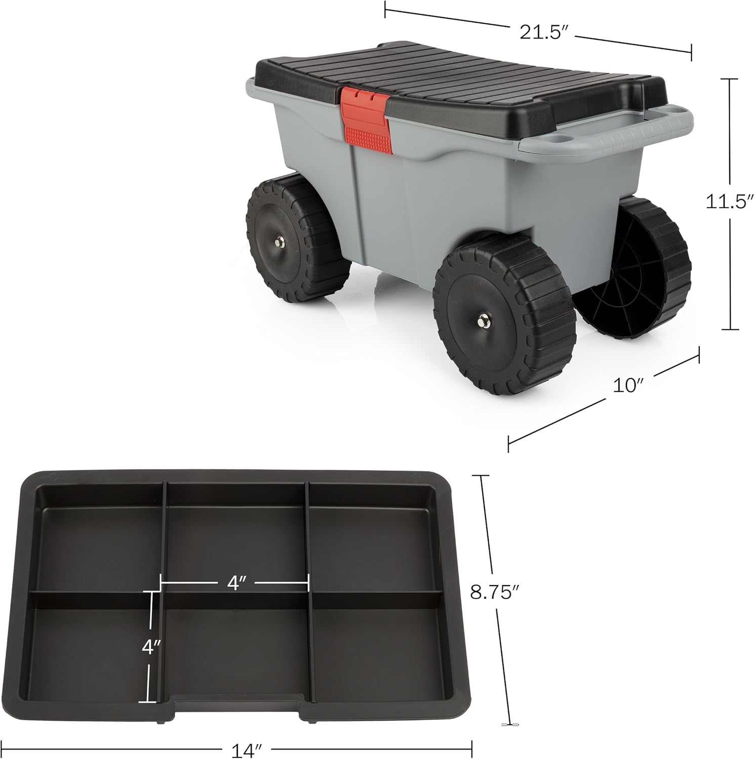 Pure Garden Rolling Garden Cart with Seat, Gray