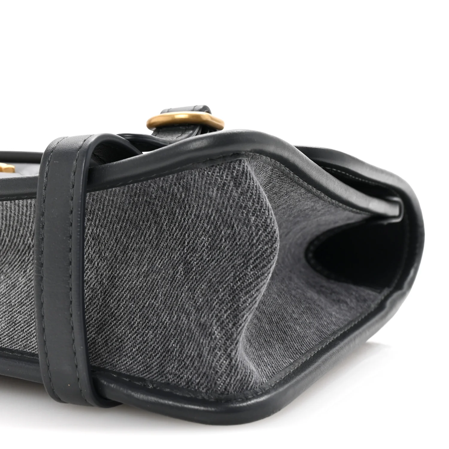 Washed Denim Quilted Messenger Flap Black