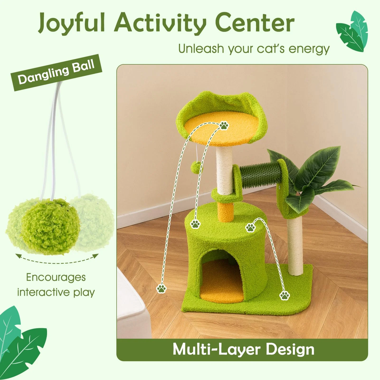 Tangkula Cute Cat Tower with Sisal Scratching Posts