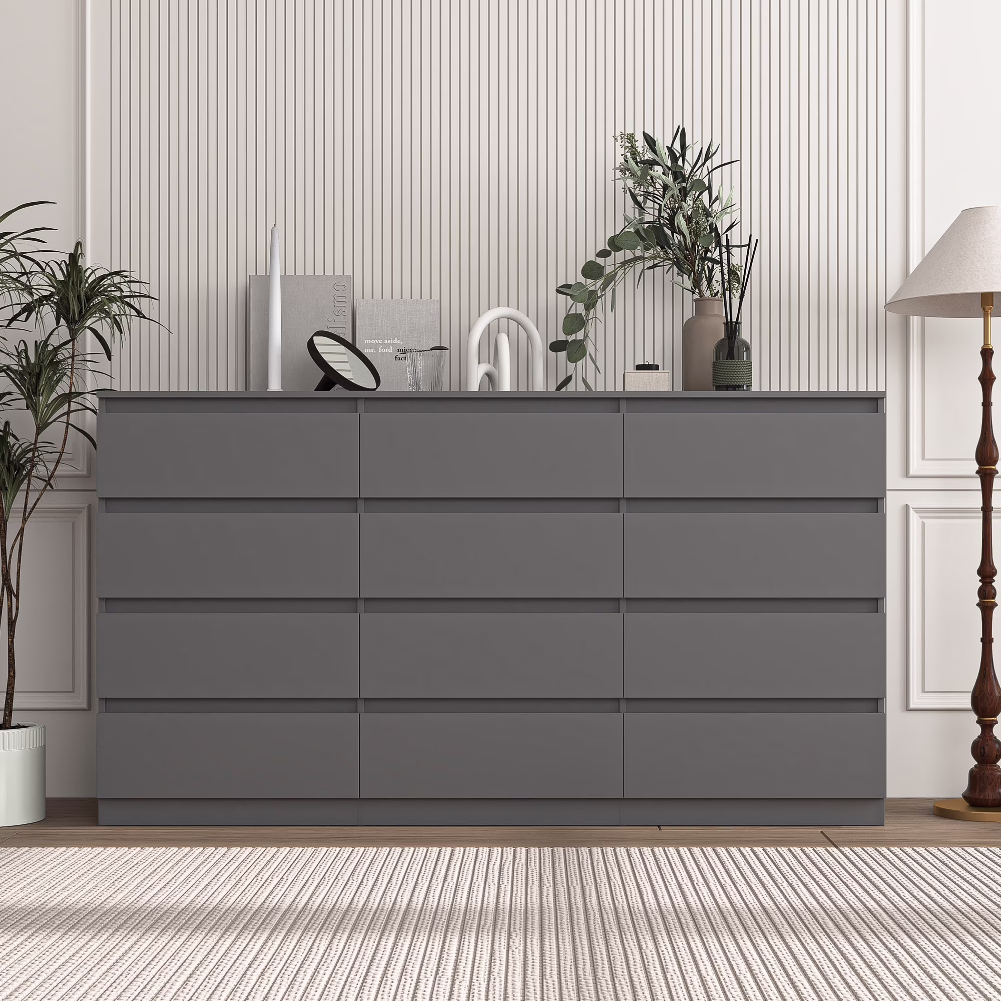 Modern 6 Drawer Dresser Wood Cabinet,Dresser for Bedroom, Kitchen Storage Cabinet with Drawers, Chest of Drawers(Black)(Black(6 Drawers)) - Image 3