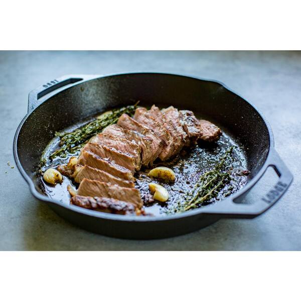 12 in Cast Iron Skillet in Black with Dual Handles Image 4