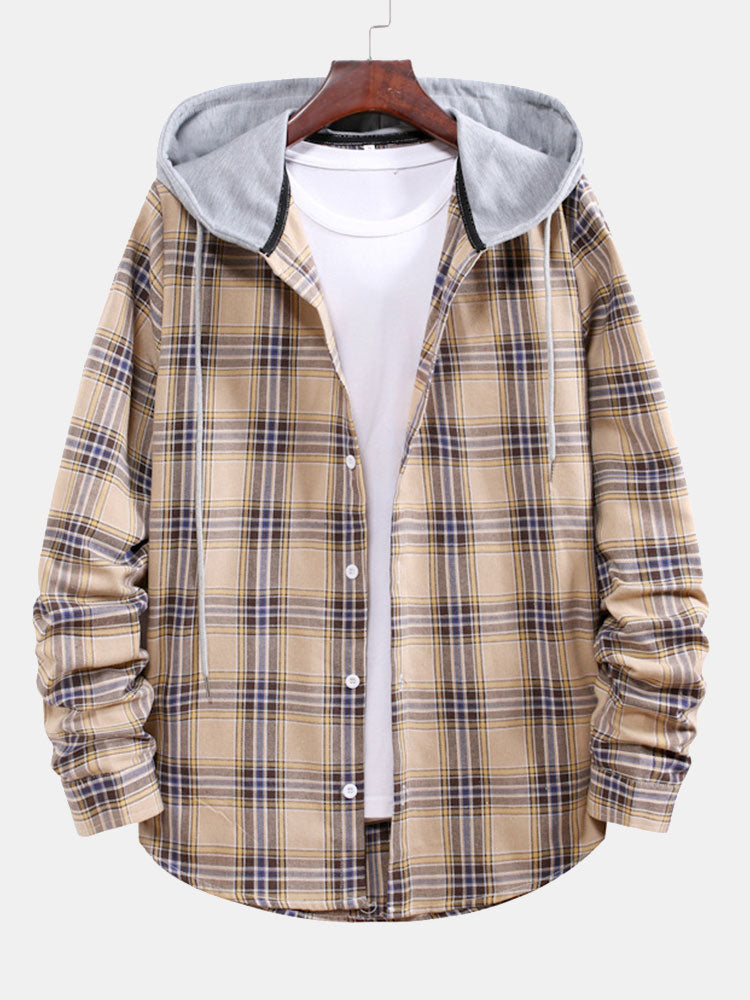 Chemise à capuche à carreaux avec cordon de serrage