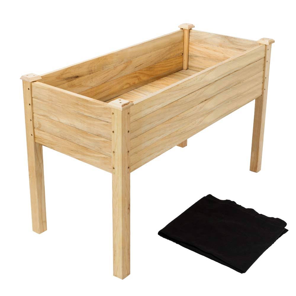 VINGLI Heavy Duty Raised Garden Bed with Bed Liner, Wood Elevated Planter with Legs for Vegetables Fruits Potato Onion Flower, Outdoor Sturdy Long