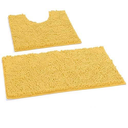 LuxUrux Bathroom Rugs Sets 2 Piece, Luxury Chenille Bath Mat Set, Soft Plush Anti-Slip Bath Rug + U-Shaped Toilet Mat. Microfiber Shaggy Carpet, Super