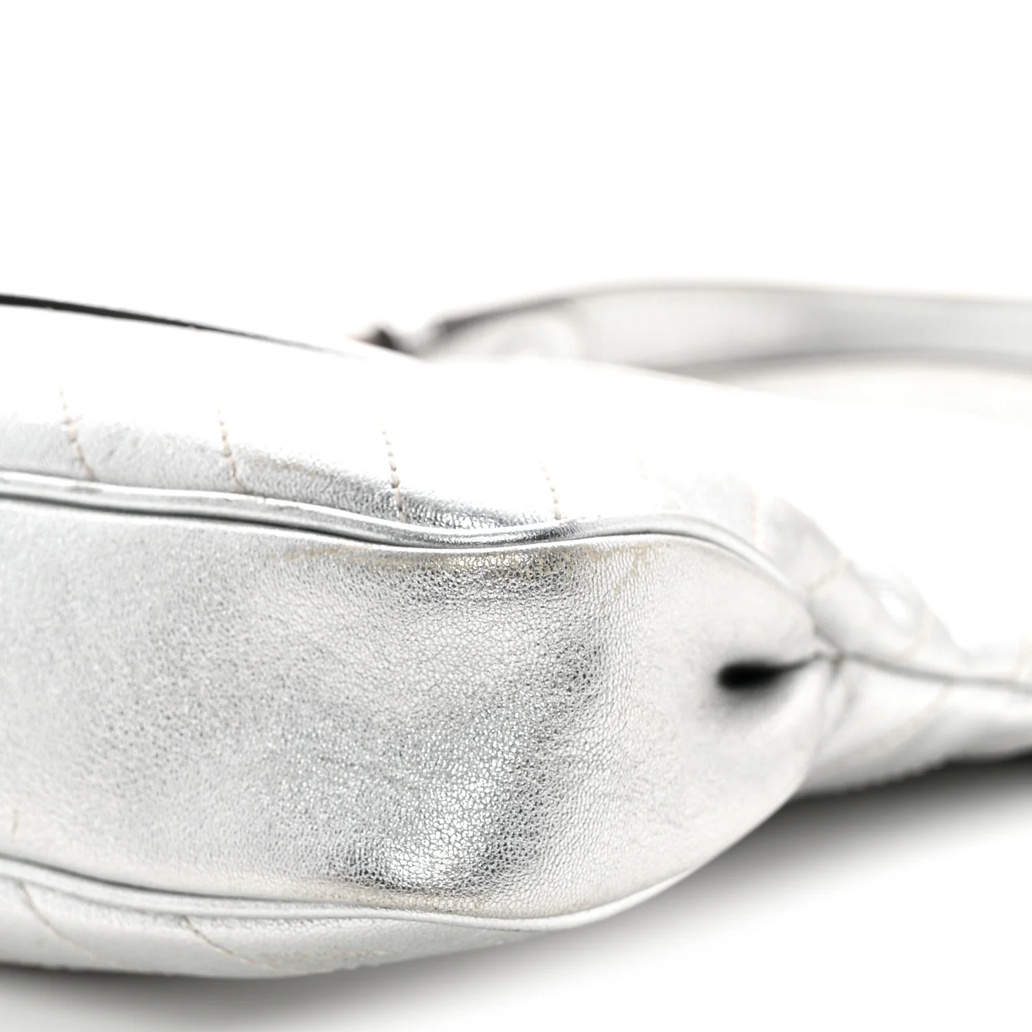 Sakai Be Green Calfskin Diagonal Stitched Small Blondie Tote Silver