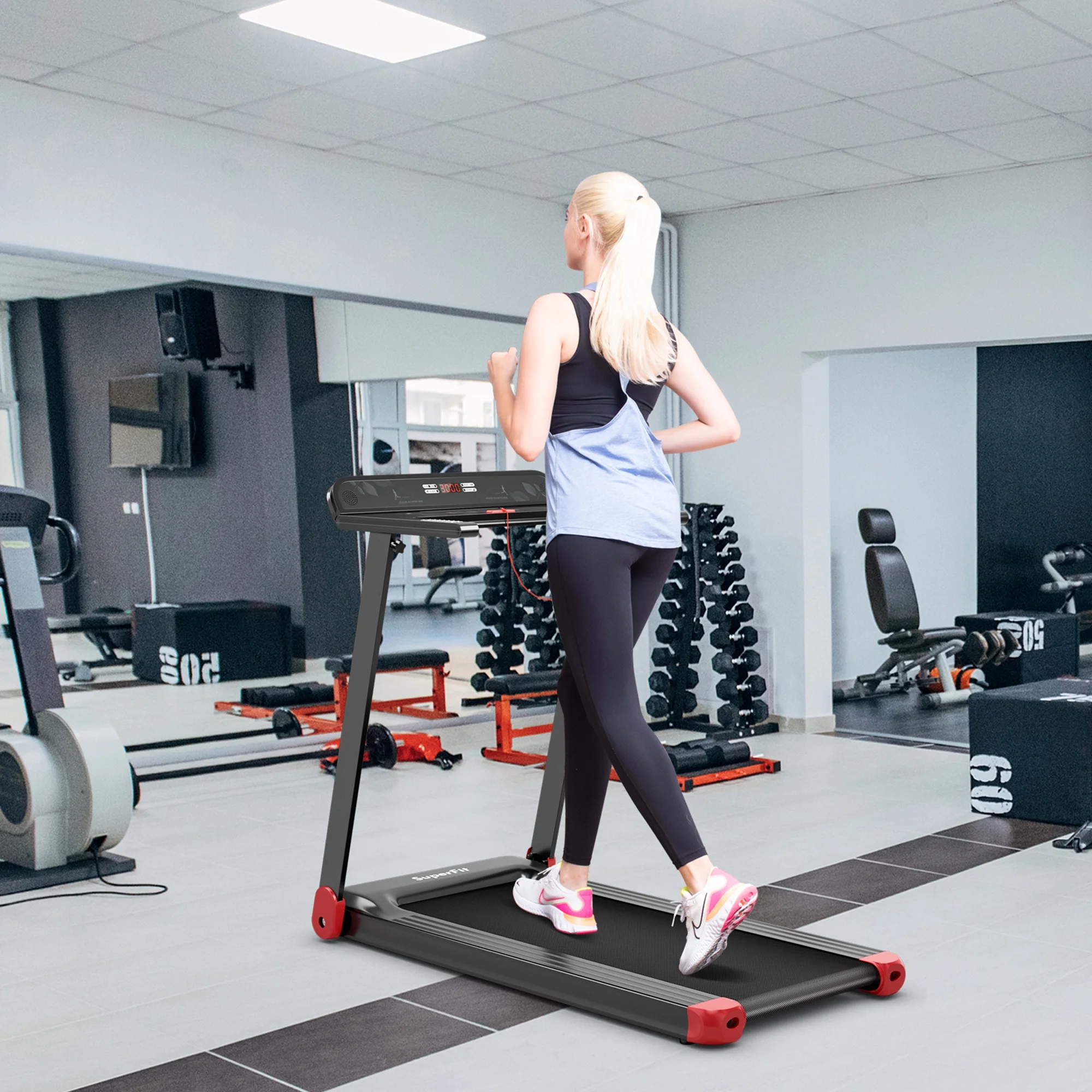 Electric Folding Treadmill Portable Cardio Running Machine w/ APP Control Red(Red) - Image 4