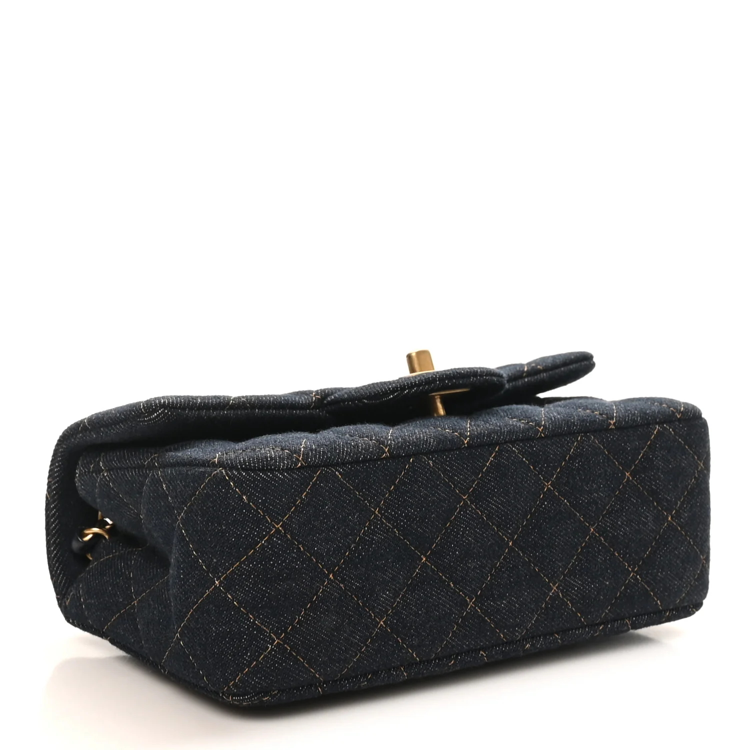 Denim Quilted Mini Rectangular Flap Dark Blue