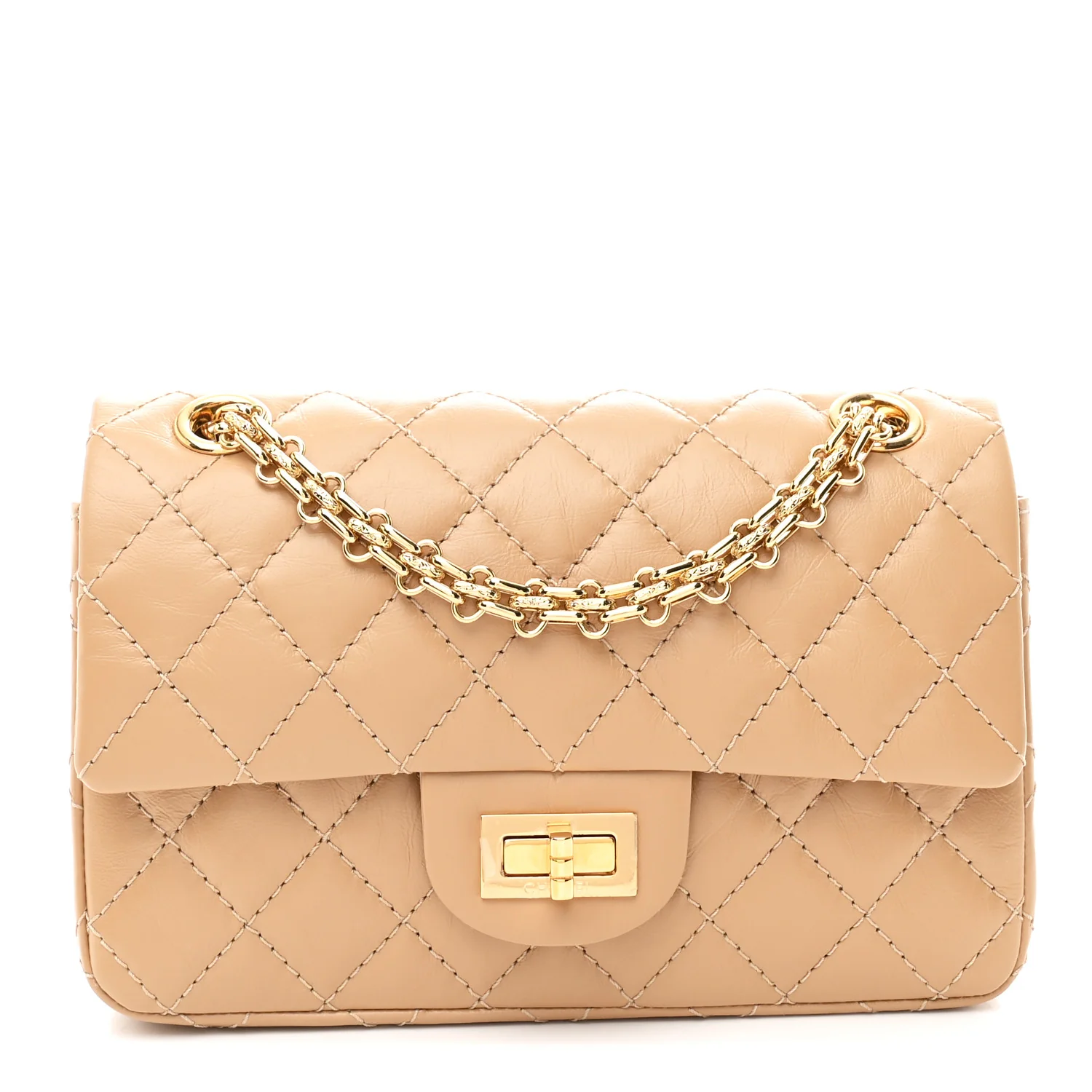 Aged Calfskin Quilted 2.55 Reissue Mini Flap Beige