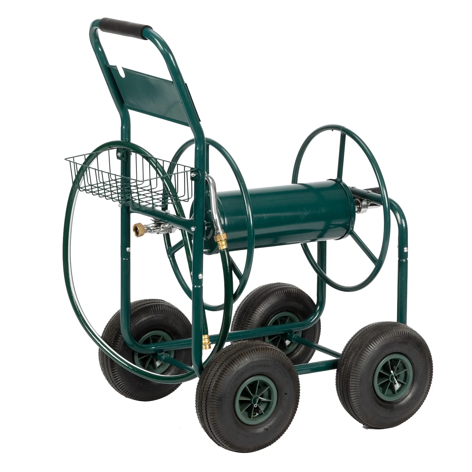 Winado Yard Garden Water Hose Reel Cart Iron Four-Wheel Pipe Truck Dark Green