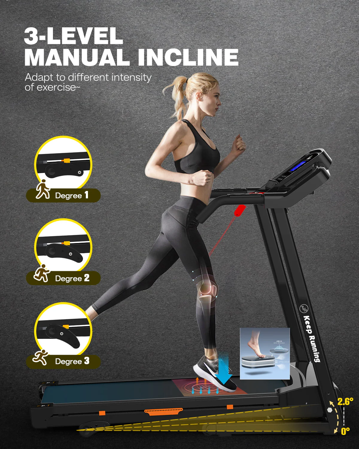 Folding Treadmill for Home with Incline 3 5HP 330lb Weight Capacity Portable Electric Treadmill with Bluetooth, 12 Preset Programs Exercise Running Machine Easy Assembly Orange Image 6