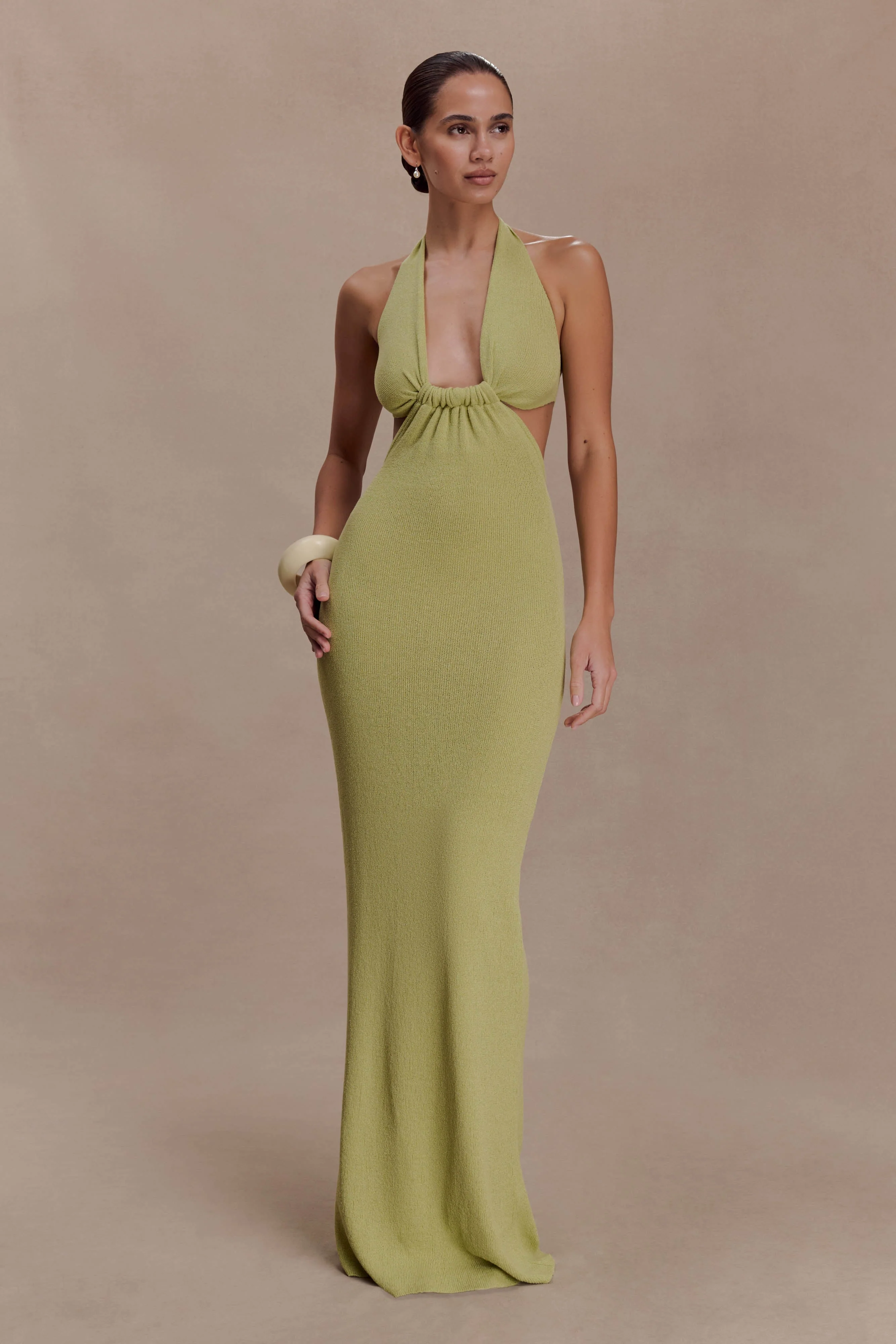 Theresea Halter Knit Maxi Dress - Light Olive