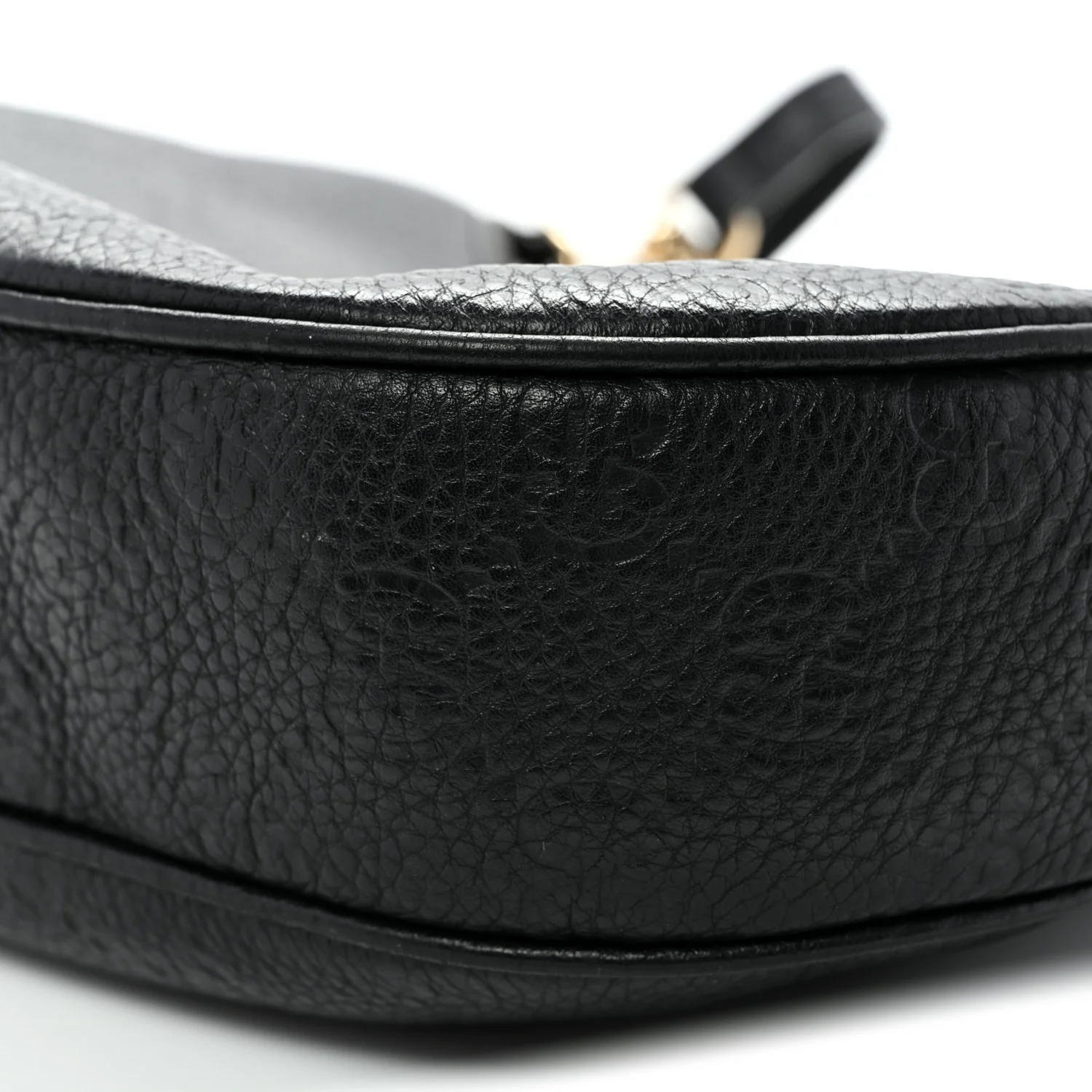 GG Grainy Calfskin Emblem Large Half Moon Shoulder Bag Black