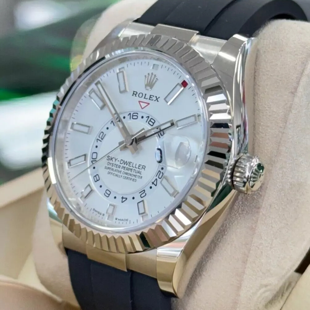 [Super Clone]RLX Sky-Dweller 42mm White Gold White Dial Oysterflex - 336239