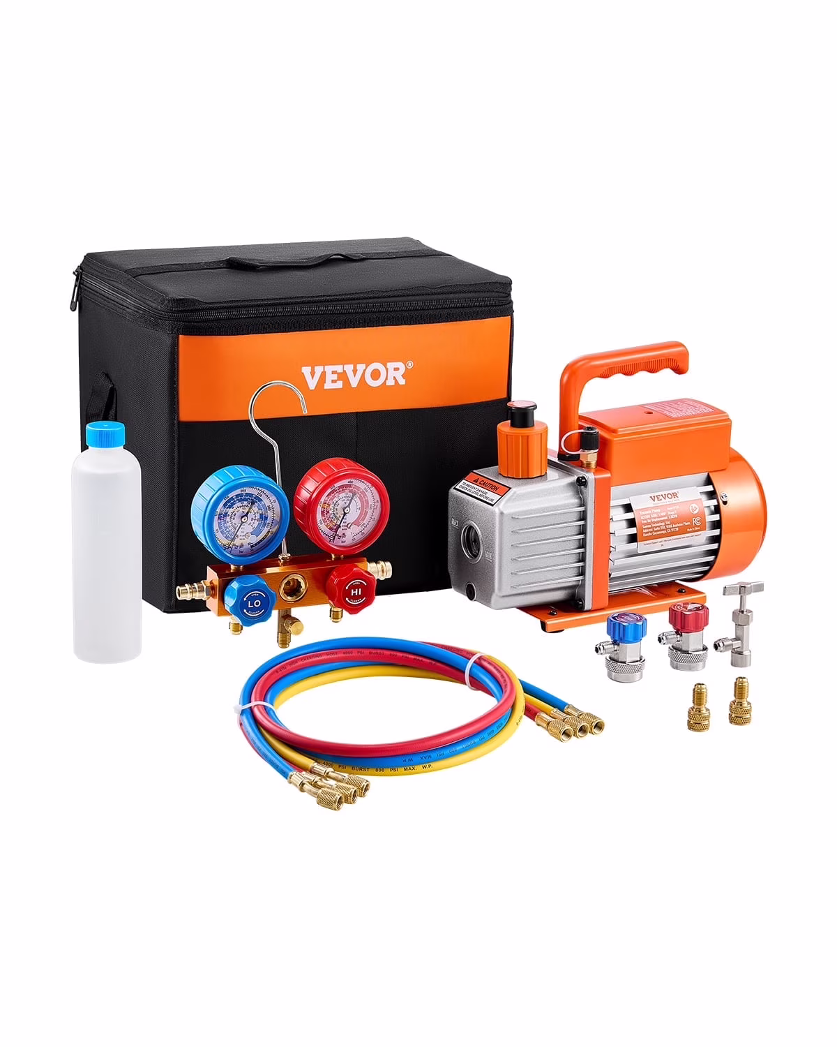 VEVOR 3.5 CFM AC Vacuum Pump and Gauge Set, Single Stage Rotary Vane HVAC Air Vacuum Pump, A/C Refrigerant Manifold Gauge Kit, with Hoses, for R134a, R12, R22, R502a, R410A, R404, R407C Refrigerants