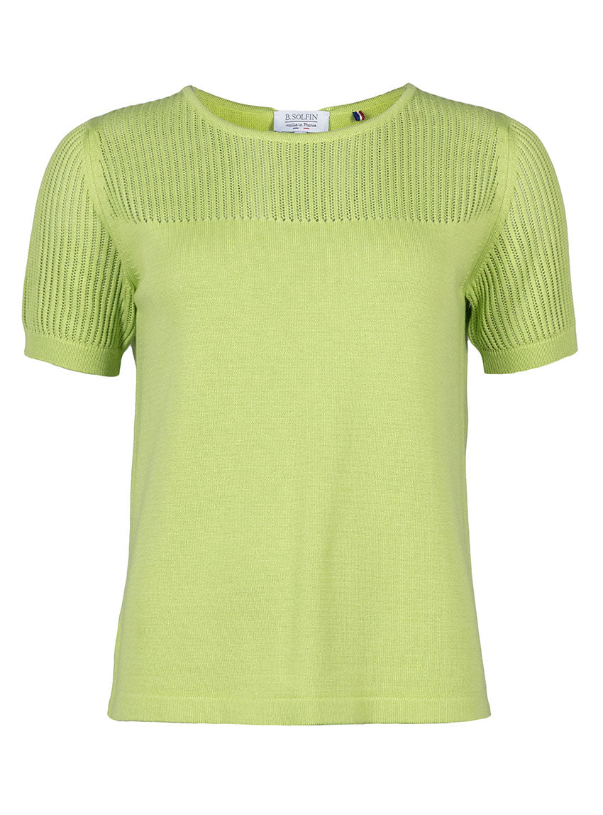 Pull femme ajouré coton vert anis