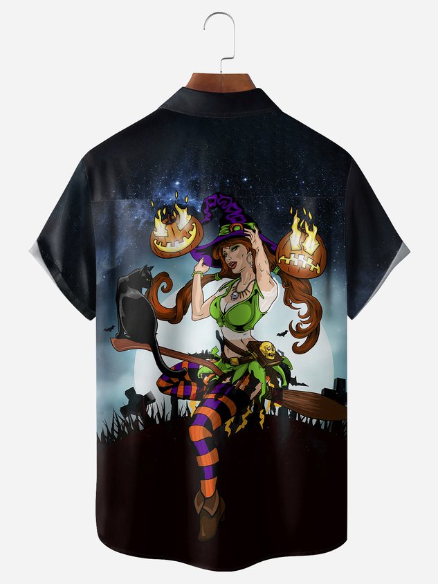 Chemise à manches courtes avec poche poitrine de sorcière d'Halloween