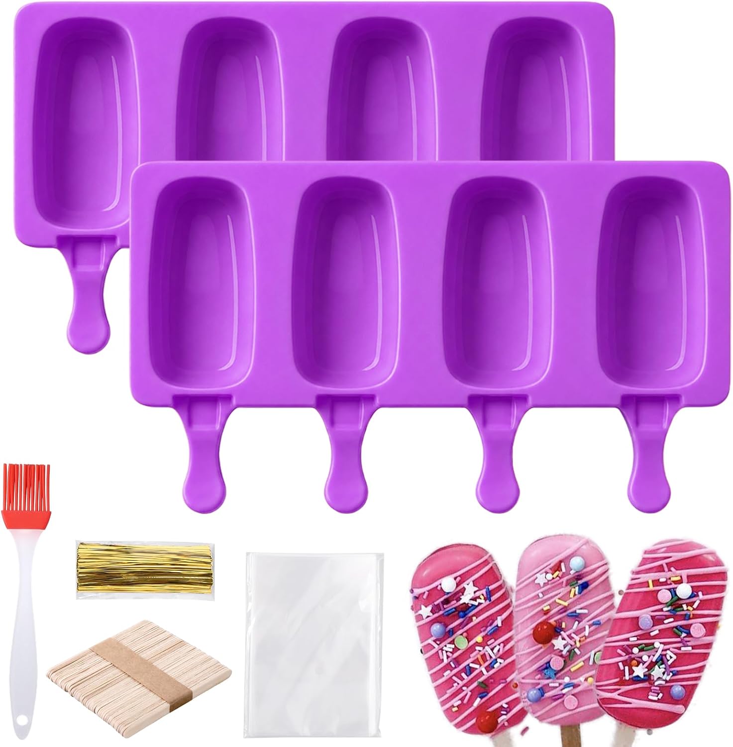Juome Cake Pop Mold Kit, Large Cakesicle Molds Silicone with Sticks & Bags