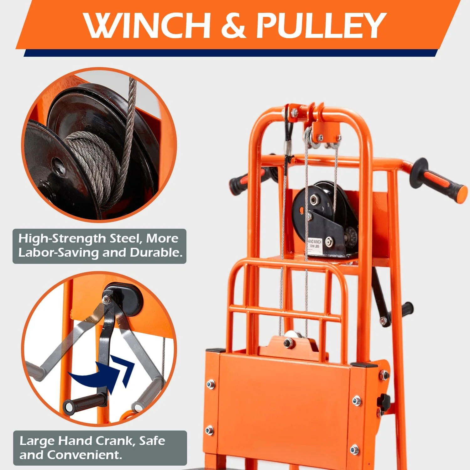 AECOJOY Material Lift Winch Stacker, Hand-Cranked Lift Table Cart 500 Lbs Capacity, Pallet Truck Jack with Lockable Swivel Casters
