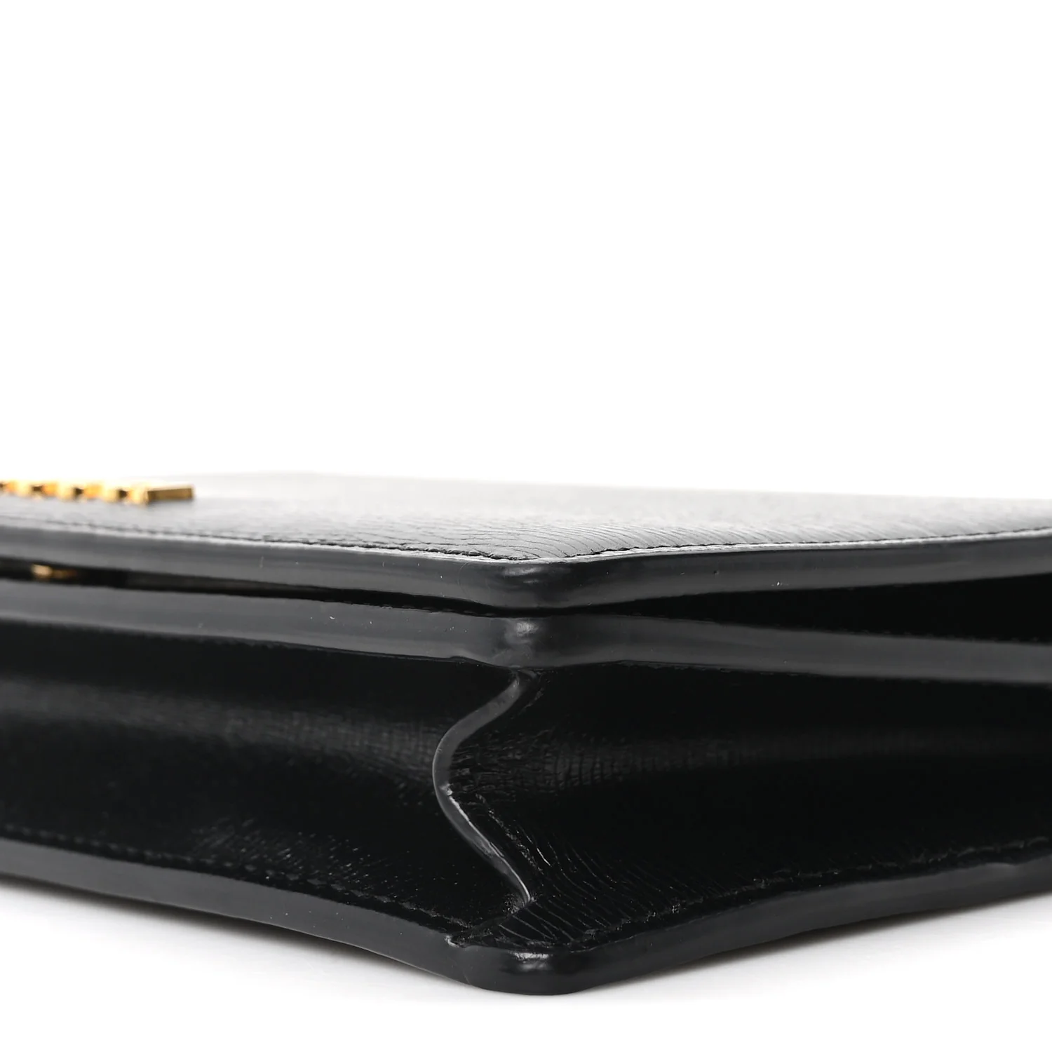 Textured Calfskin Script Logo Wallet On Chain Black