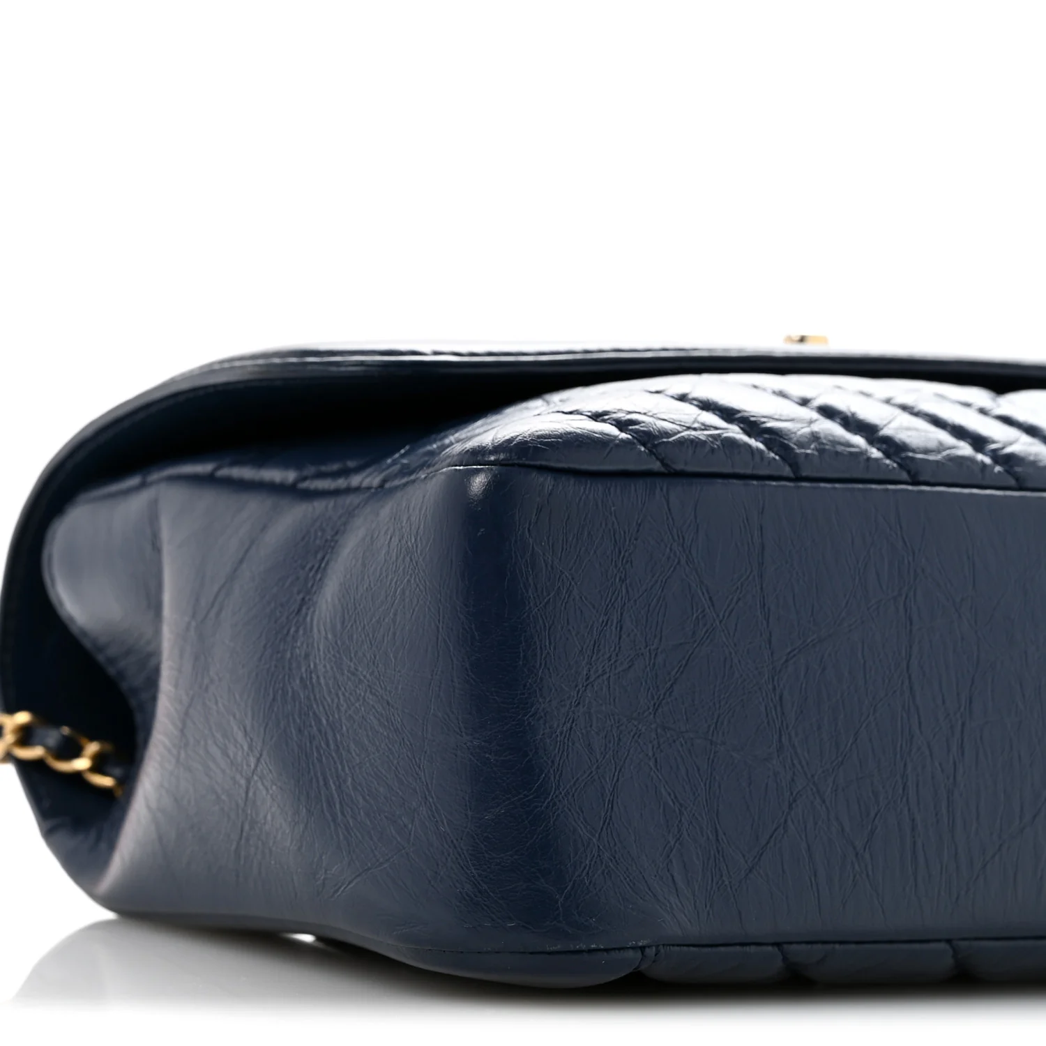 Calfskin Chevron Quilted Top Handle Flap Navy