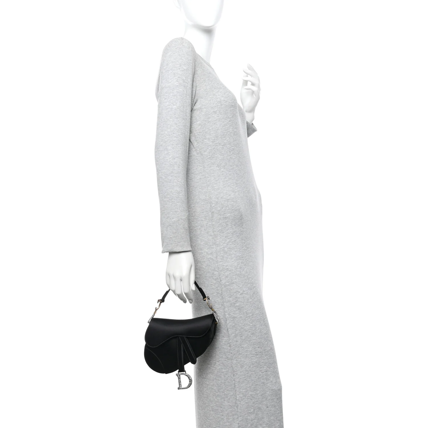 Satin Crystal Mini Saddle Bag Black