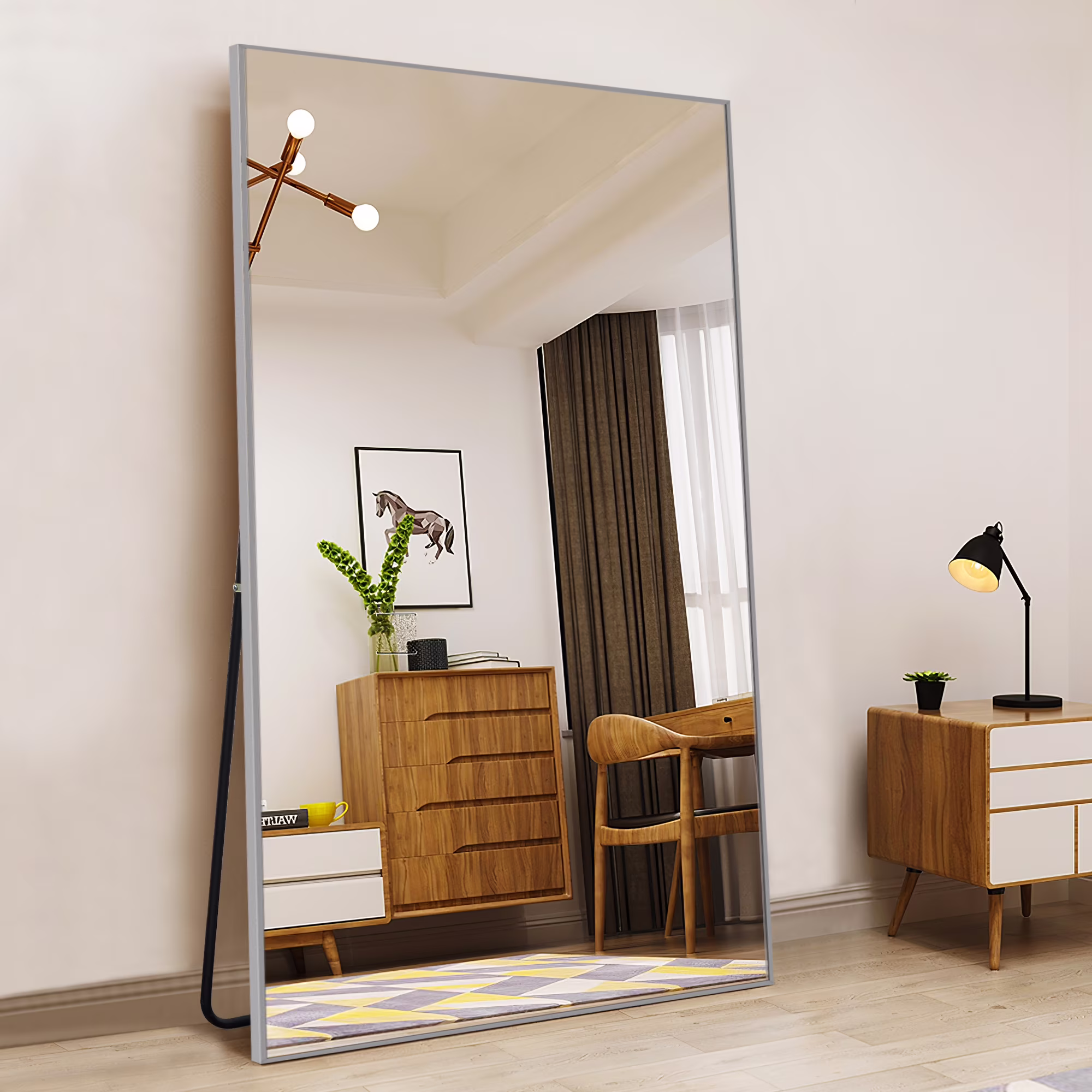 Full Mirror Full Length Mirror Floor Mirror Modern Silver Rectangle Oversized Mirror, 71x32