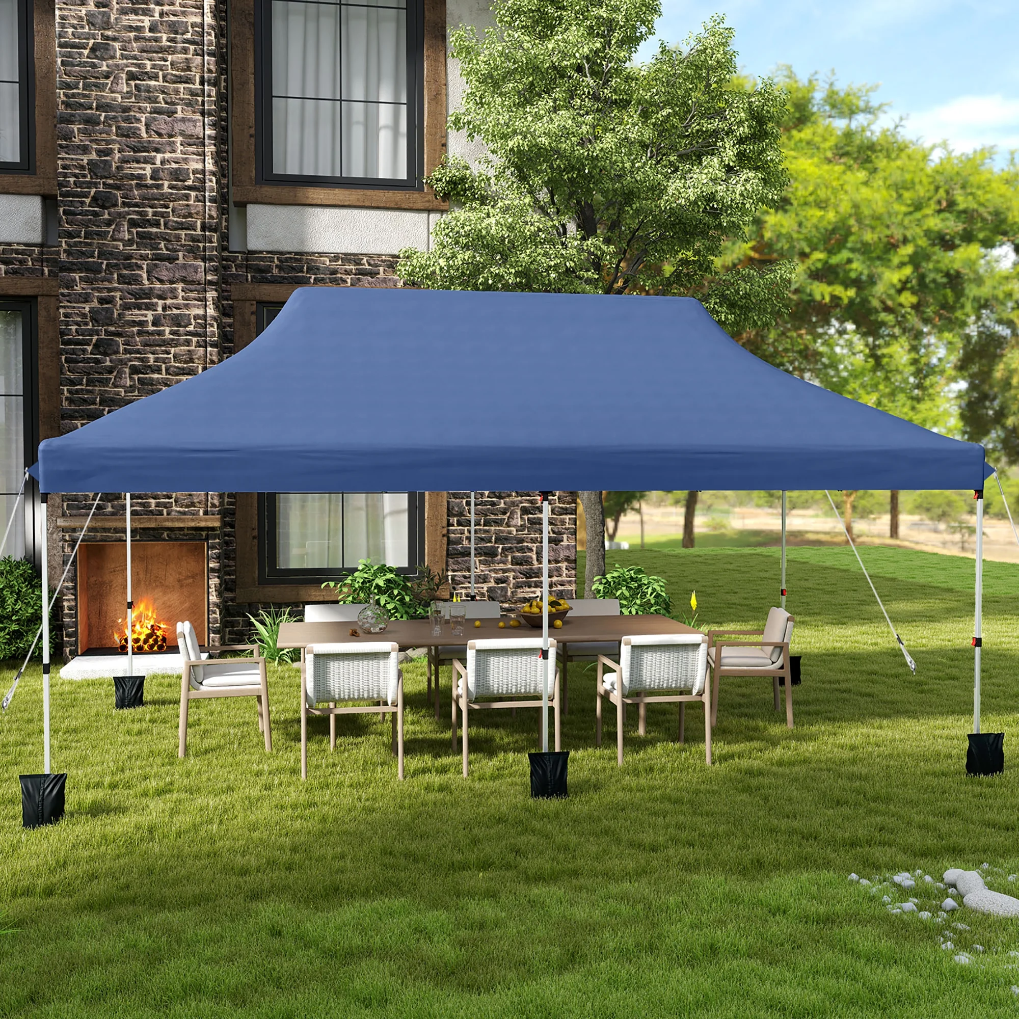 Gymax 10 x 20FT Pop-up Canopy Tent Folding Instant Sun Shelter w/ 3 Adjustable Heights Blue(Blue)