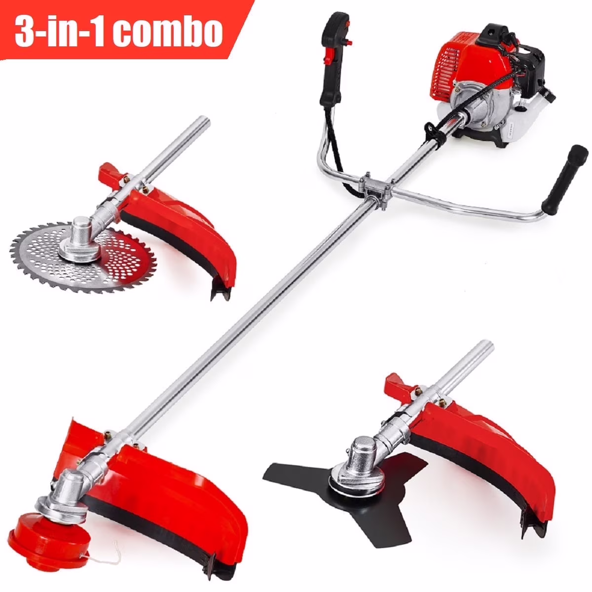 Weed Wacker Gas Powered, 42.7cc 2 Cycle 3 in 1 Weed Eater, Powerful Cordless String Trimmer, 18 - Inch Cutting Path, Brush Cutter, 3 - Teeth Blade Edger, Extension Pole