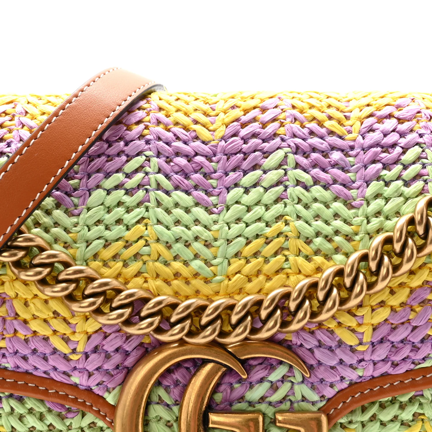 Calfskin Raffia Woven Small GG Marmont Shoulder Bag Multicolor