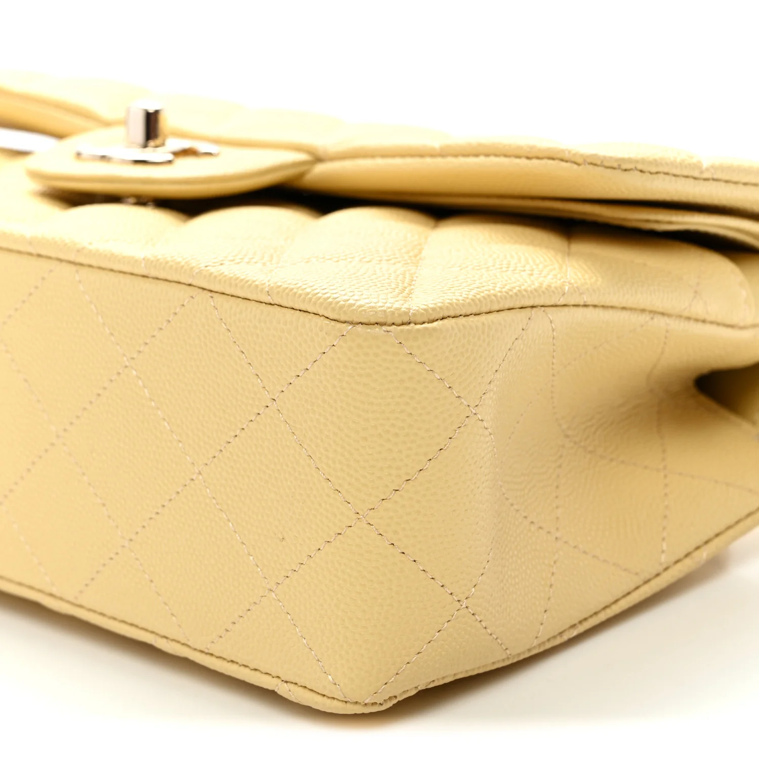 Caviar Quilted Small Double Flap Light Yellow