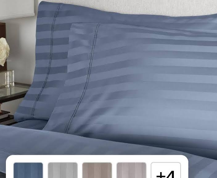 Member's Mark 700-Thread-Count Striped Egyptian Cotton Pillowcases, Set of 2-Washed Indigo -King