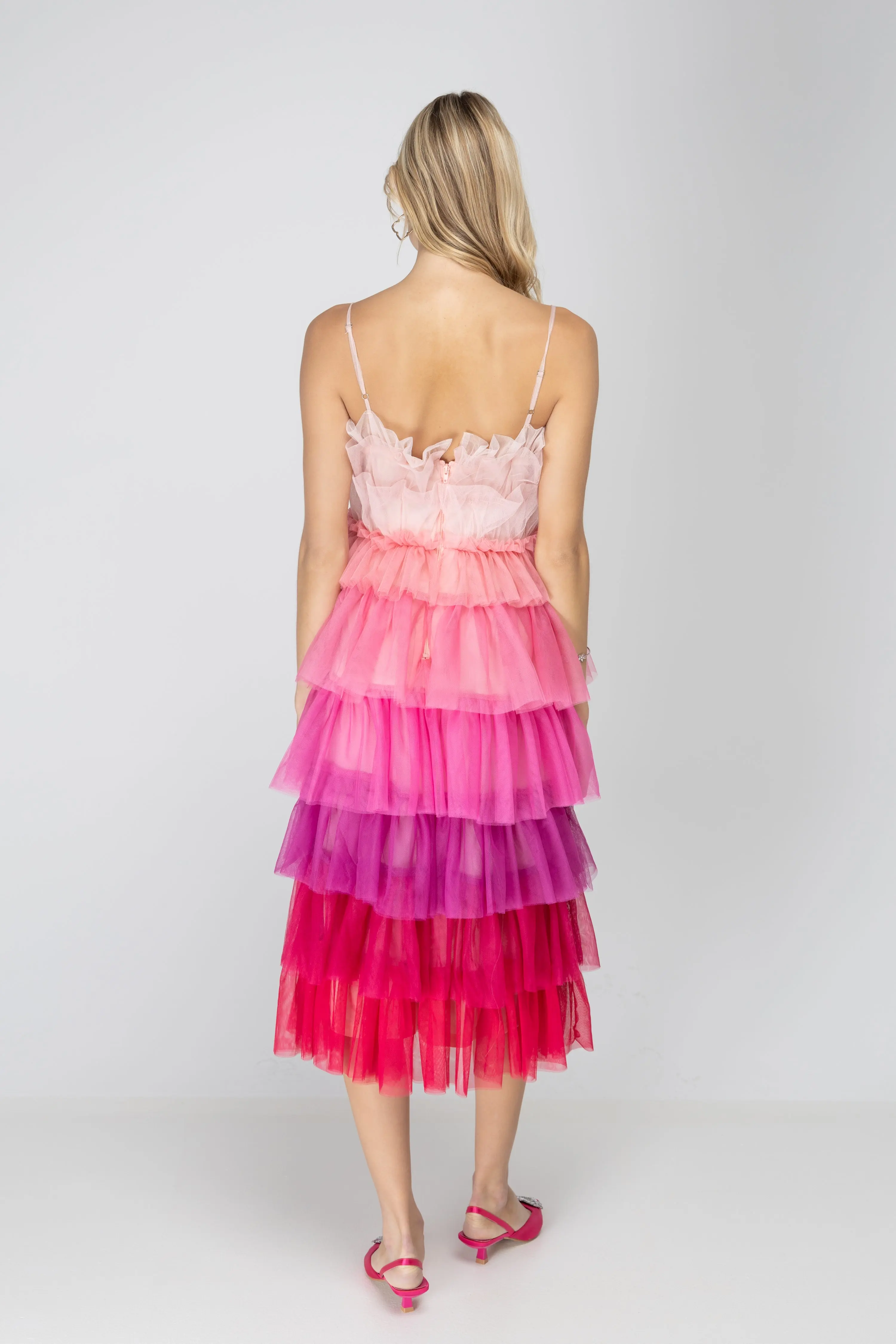 Pink Ombre Tulle Midi Dress