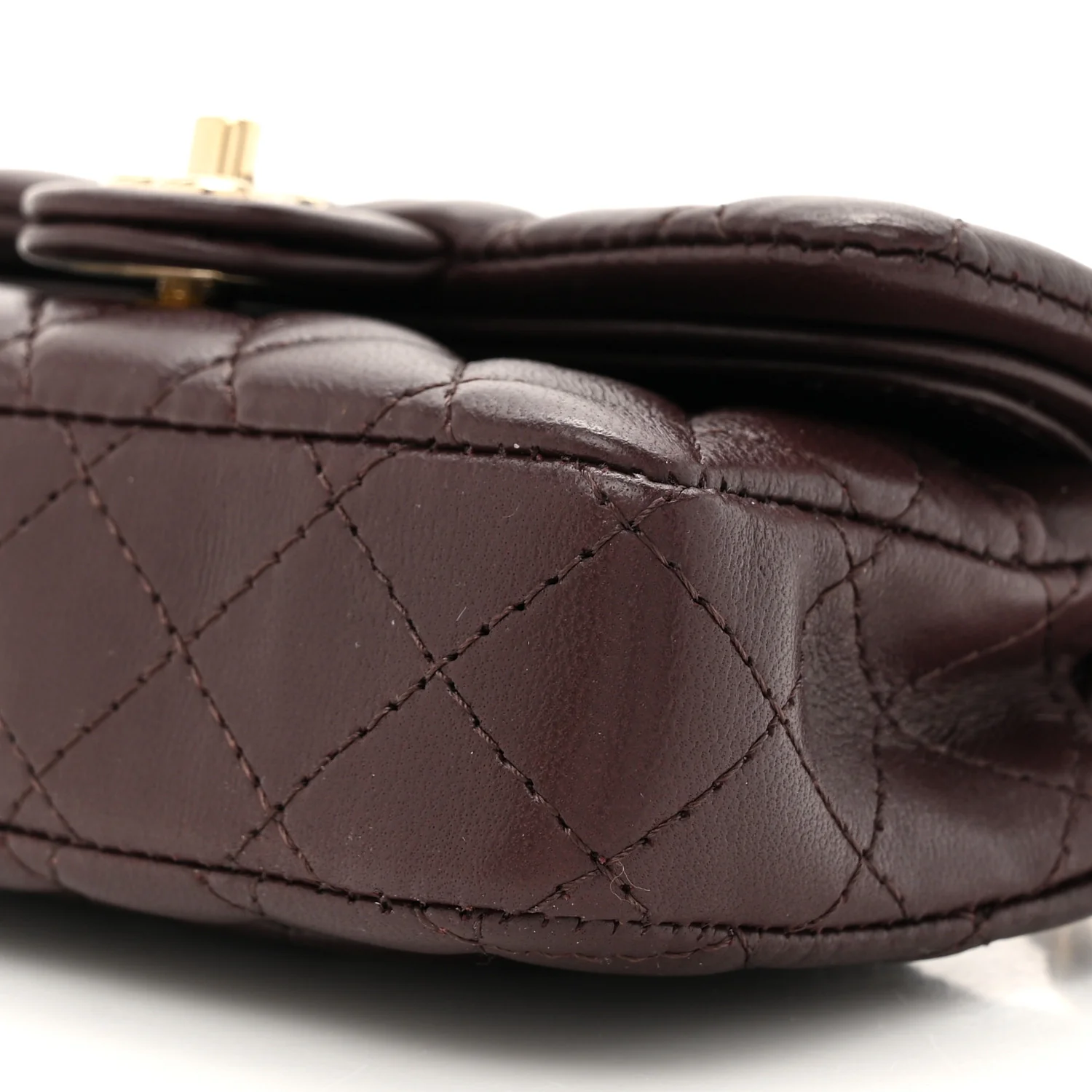 Lambskin Quilted Mini Flap Bag Charm With Hook Dark Brown