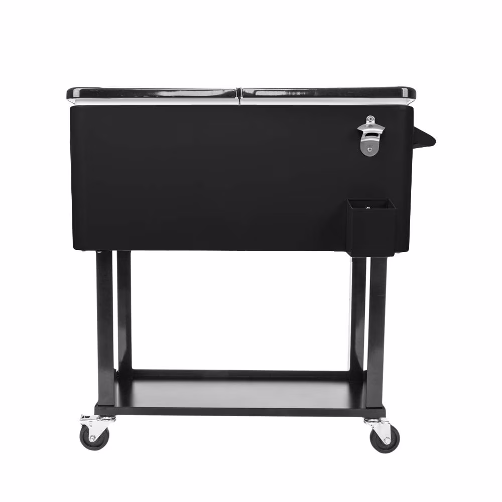 80 Quart Outdoor Cooler Cart Rolling Ice Chest Cooler Cart, Portable Patio Cooler with Bottle Opener, Handles and Drainage, Standing Cooler for Patio Party, Camping and BBQ, Mint Green(Mint Green) Image 5