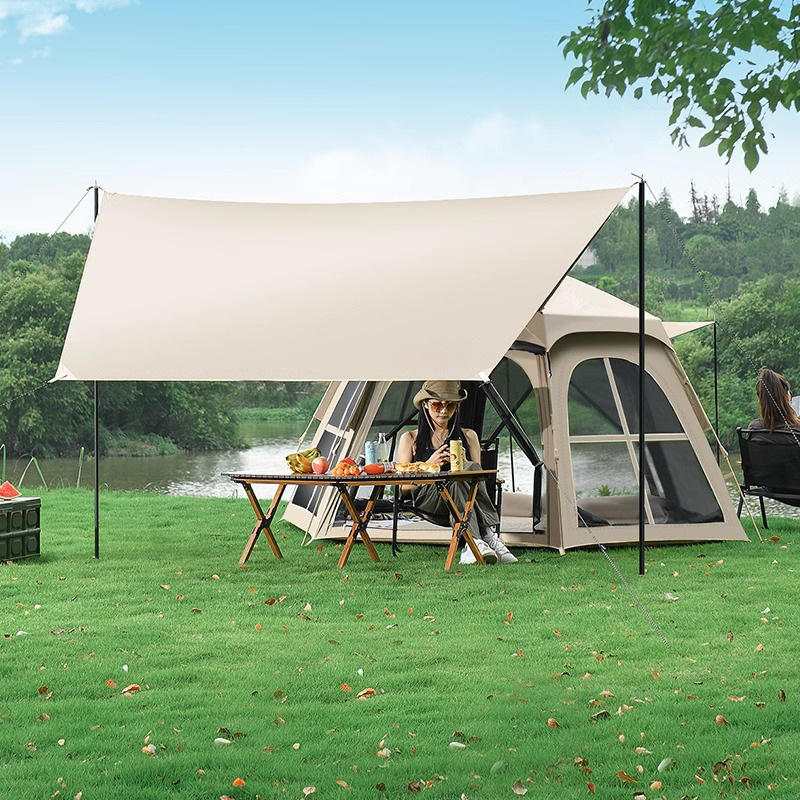 Outdoor Camping Hexagonal Oxford Double Layer Tent Foldable Portable Black Sunscreen Canopy 2-In-1 Automatic Quick Opening Tent