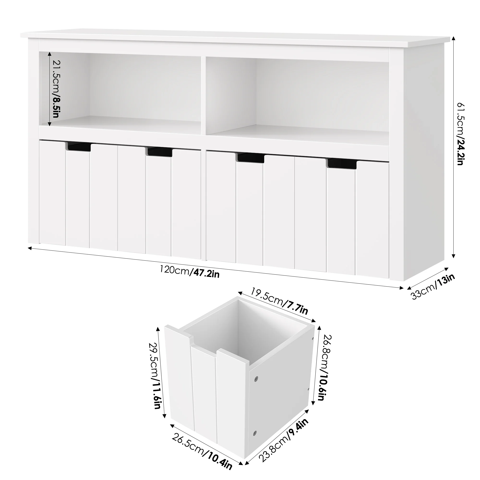 Kids Toy Storage with 4 Drawers, Cubes Storage Bin with Shelves and Wheels for Kids Living Room, White(White) - Image 3