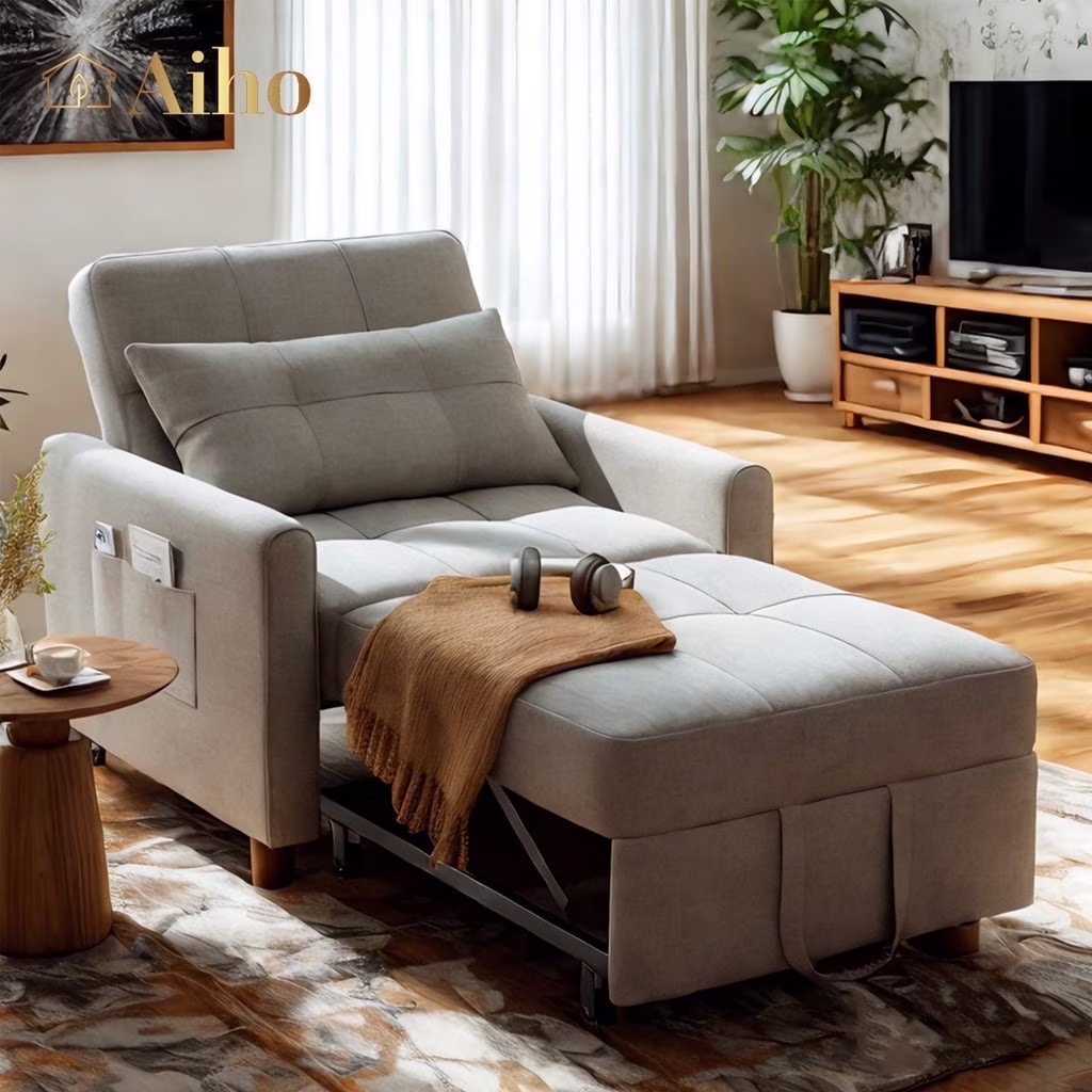 Convertible Sleeper Chair, 3-in-1 Convertible Sofa Bed Recliner Chair with Pull Out Couch Dark Gray(Dark Gray) - Image 9