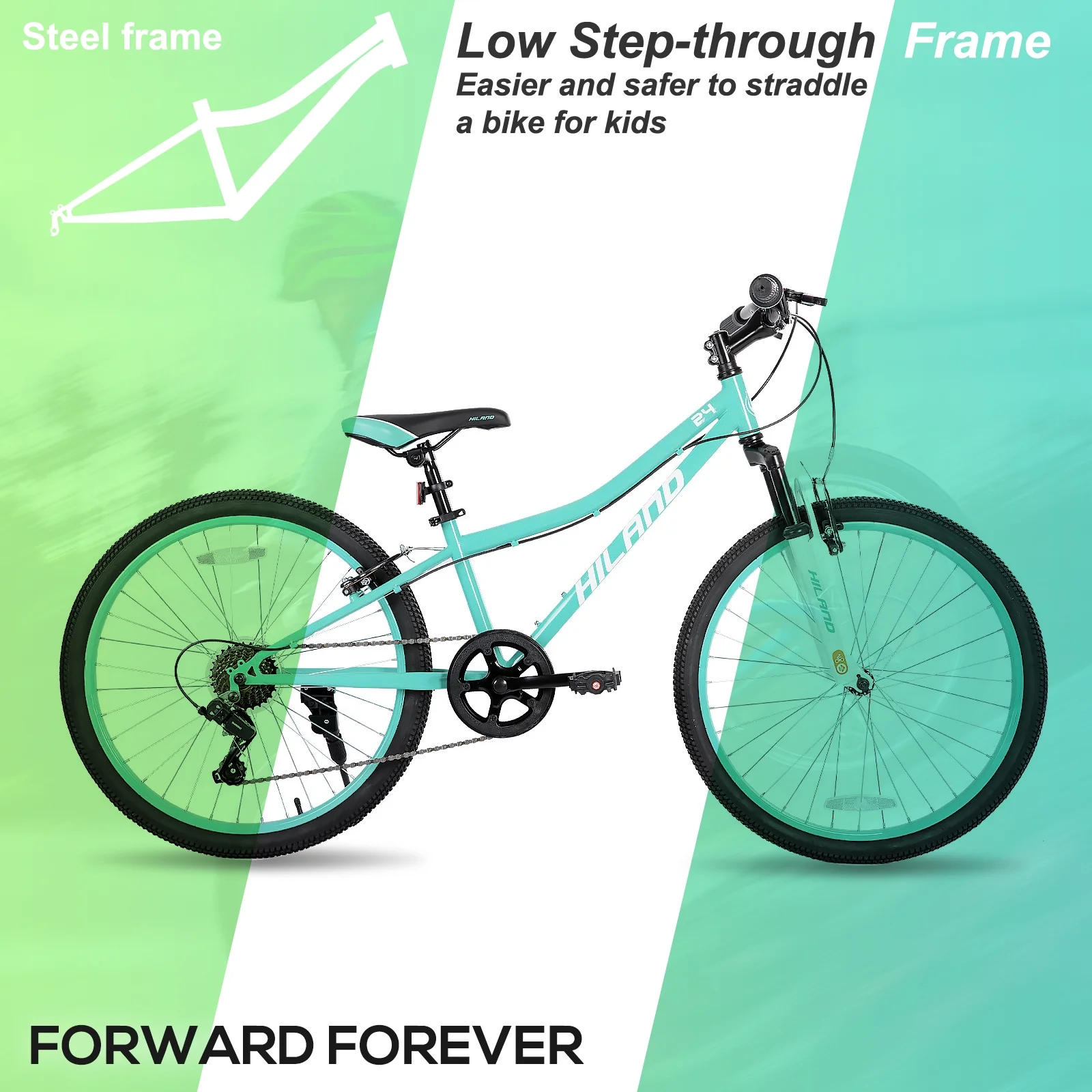 24 Inch Mountain Bike, Front Suspension Fork Bicycles for Adults Multiple Colors(Green) - Image 9