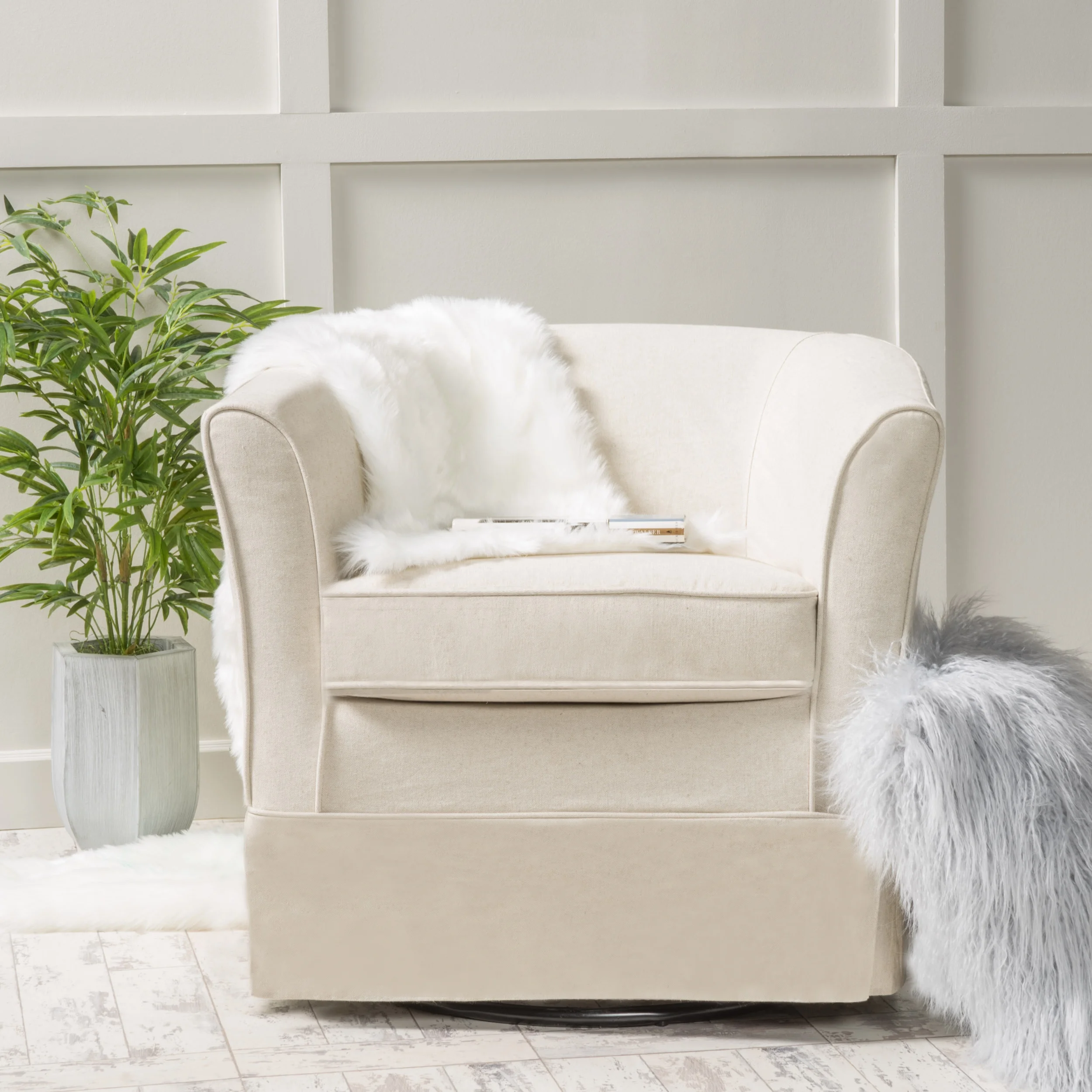 Tiffin Contemporary Upholstered Swivel Club Chair, Natural Fabric and Black(Fabric/Iron/Natural/Black) - Image 7
