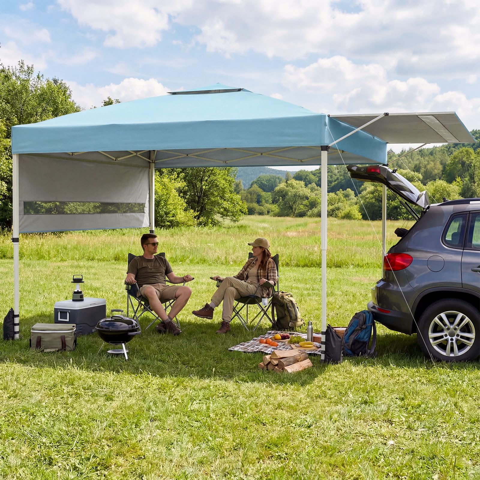 Tangkula 10x17 Ft Pop Up Canopy with Center Lock | Easy Setup Outdoor Canopy with 2 Adjustable Awnings