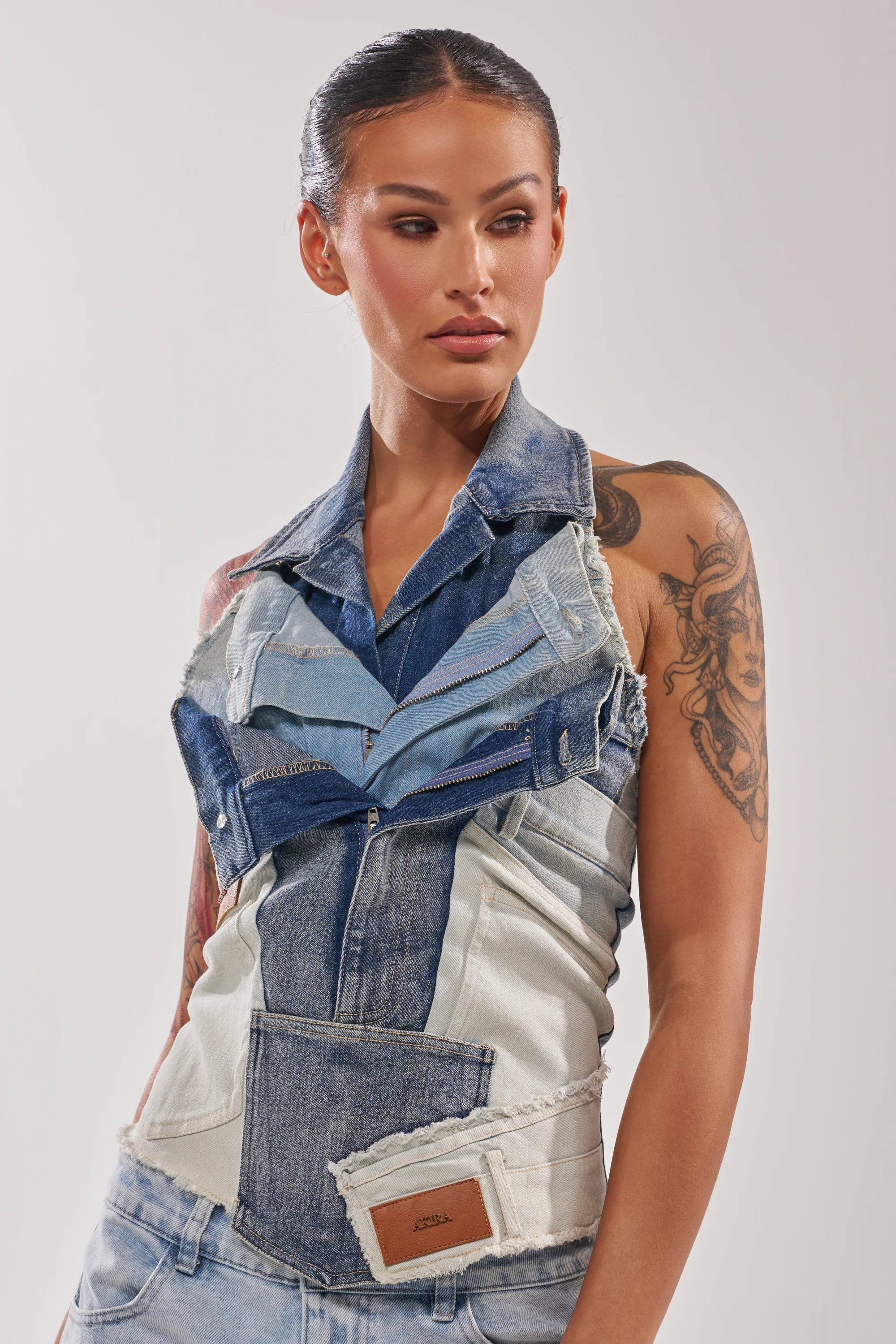 ALWAYS RIGHT DENIM ABSTRACT BLOUSE - Akira Store