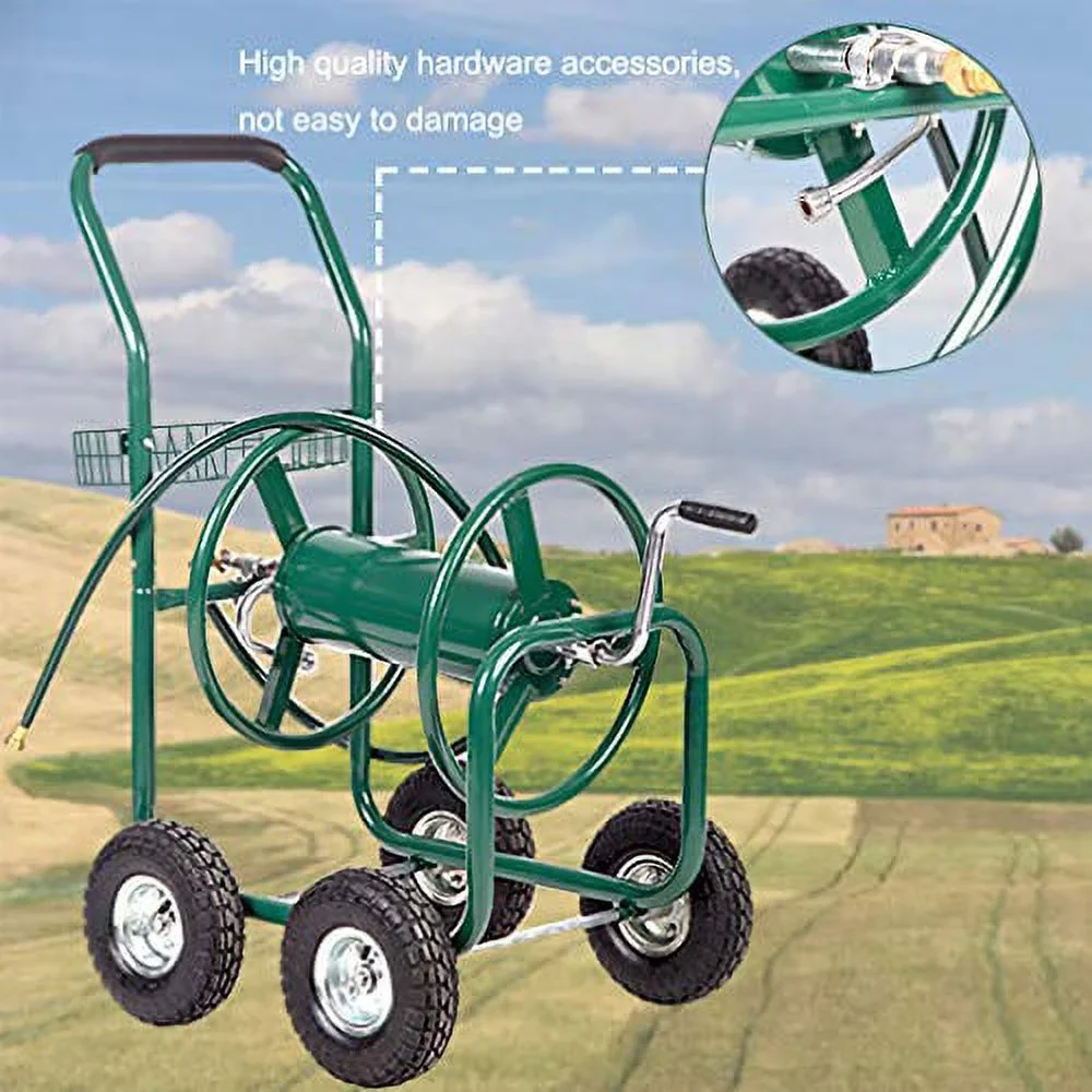 FDW Heavy-Duty Garden Hose Reel Cart w/ Basket