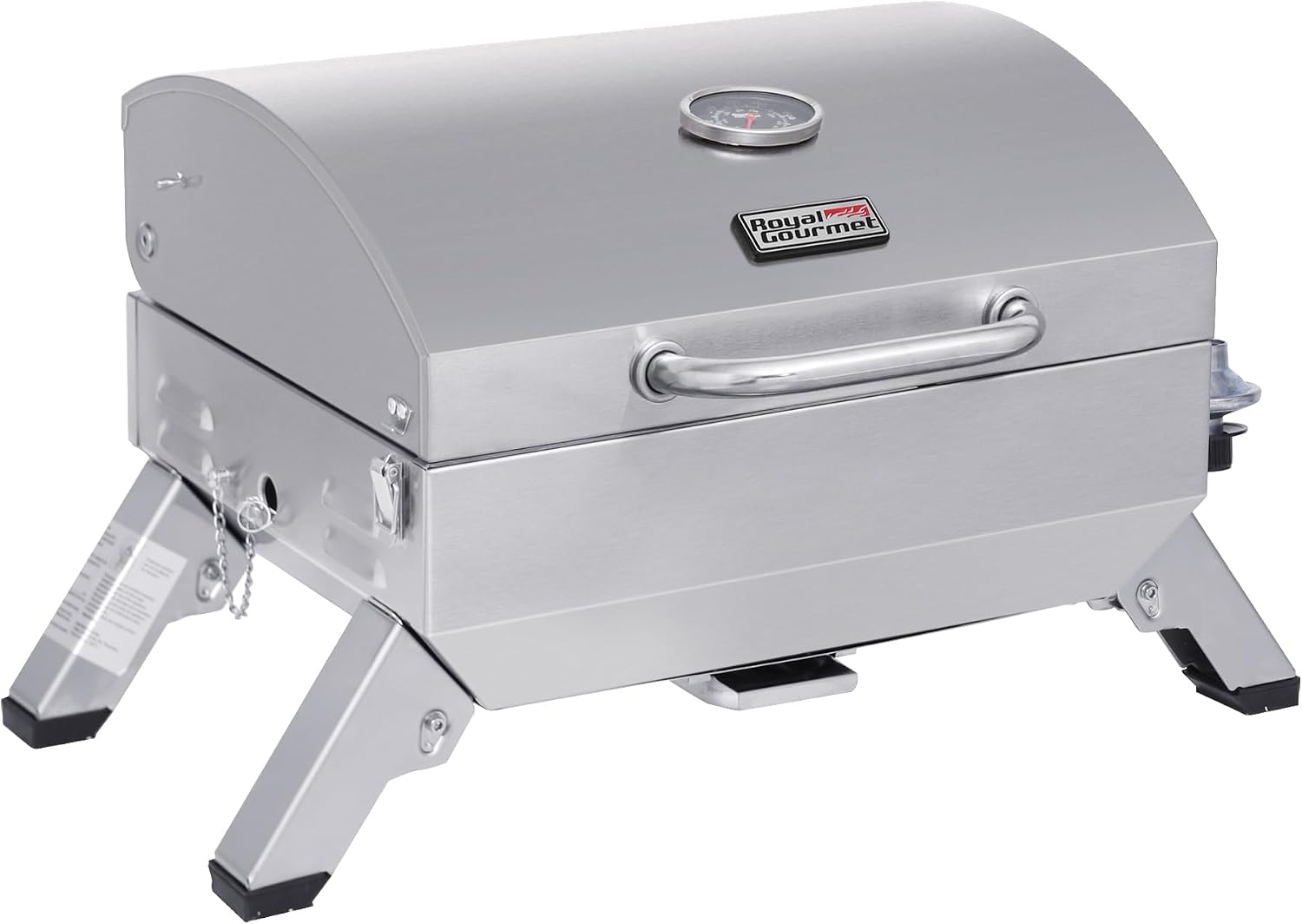 Royal Gourmet GT1001 Stainless Steel Portable Grill, 10000 BTU BBQ Tabletop Gas Grill with Folding Legs and Lockable Lid, Outdoor Camping, Deck and Tailgating, Silver